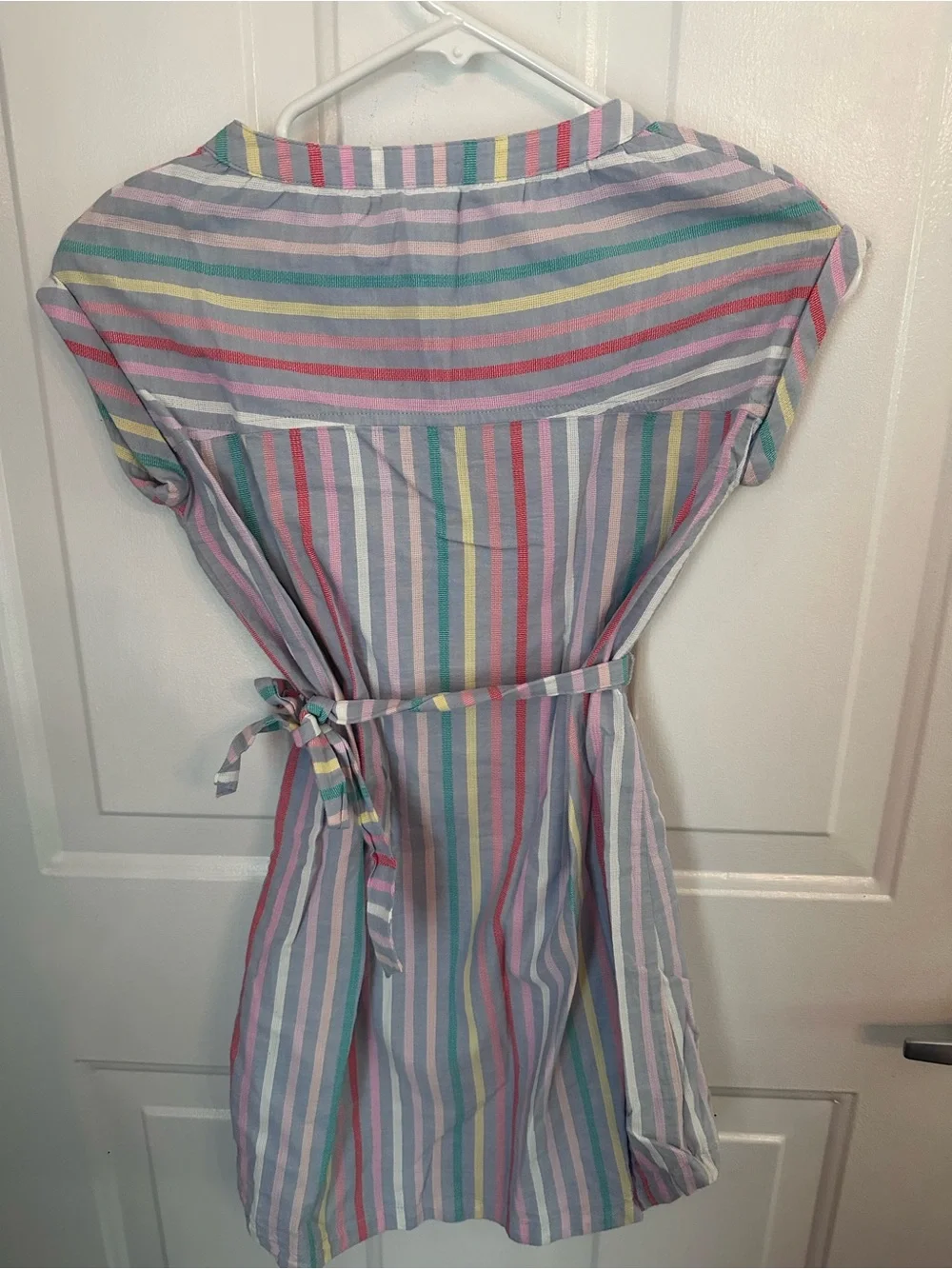GAP Pastel Rainbow-Striped Belted Shirt Dress